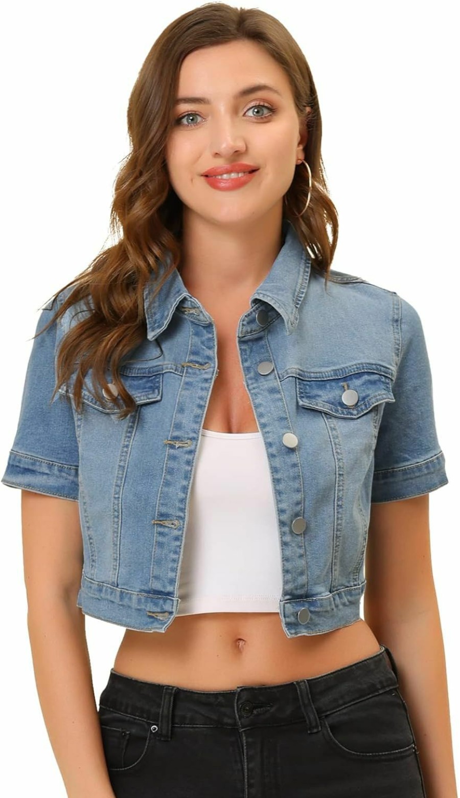 Allegra K Allegra K Casual Jacket For Women'S Short Sleeves Crop Jean Denim Jacket | Coats, Jackets & Vests