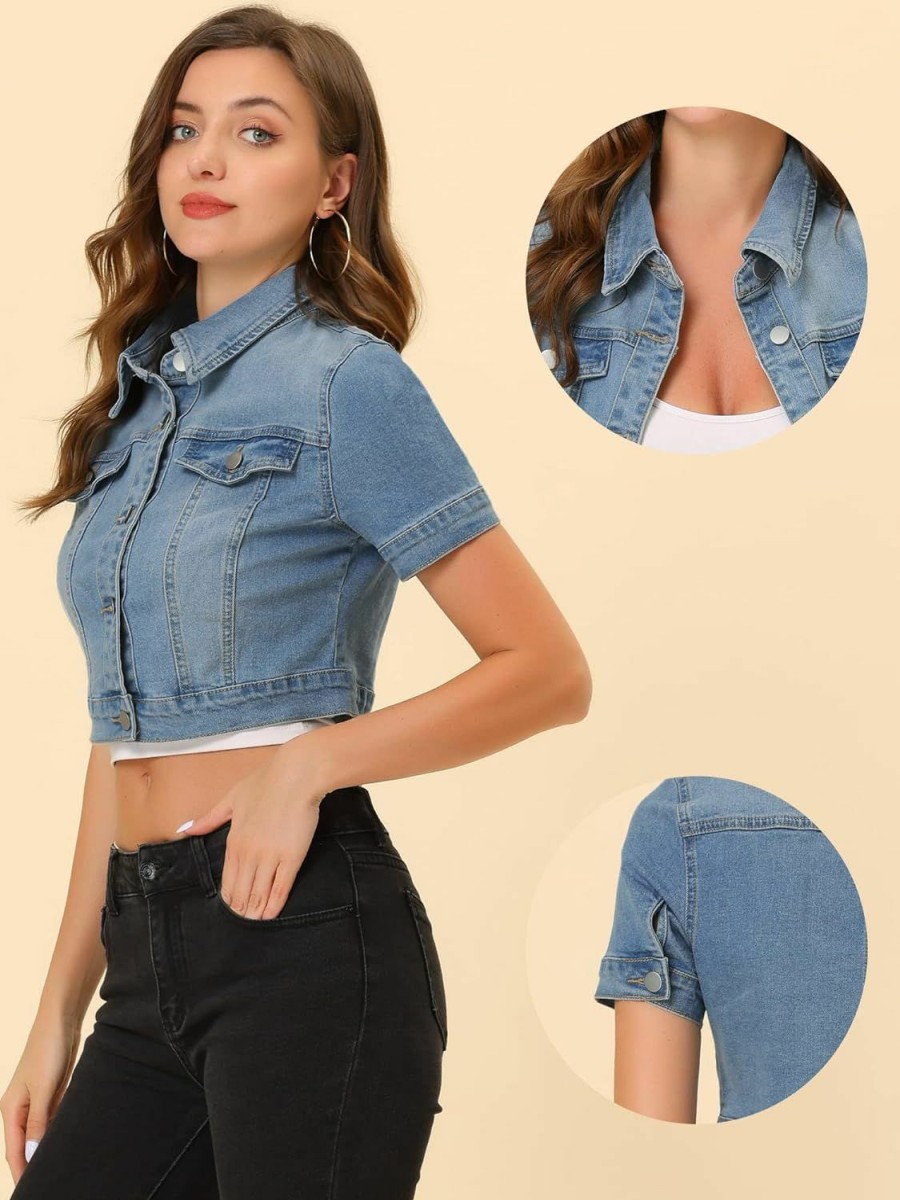 Allegra K Allegra K Casual Jacket For Women'S Short Sleeves Crop Jean Denim Jacket | Coats, Jackets & Vests