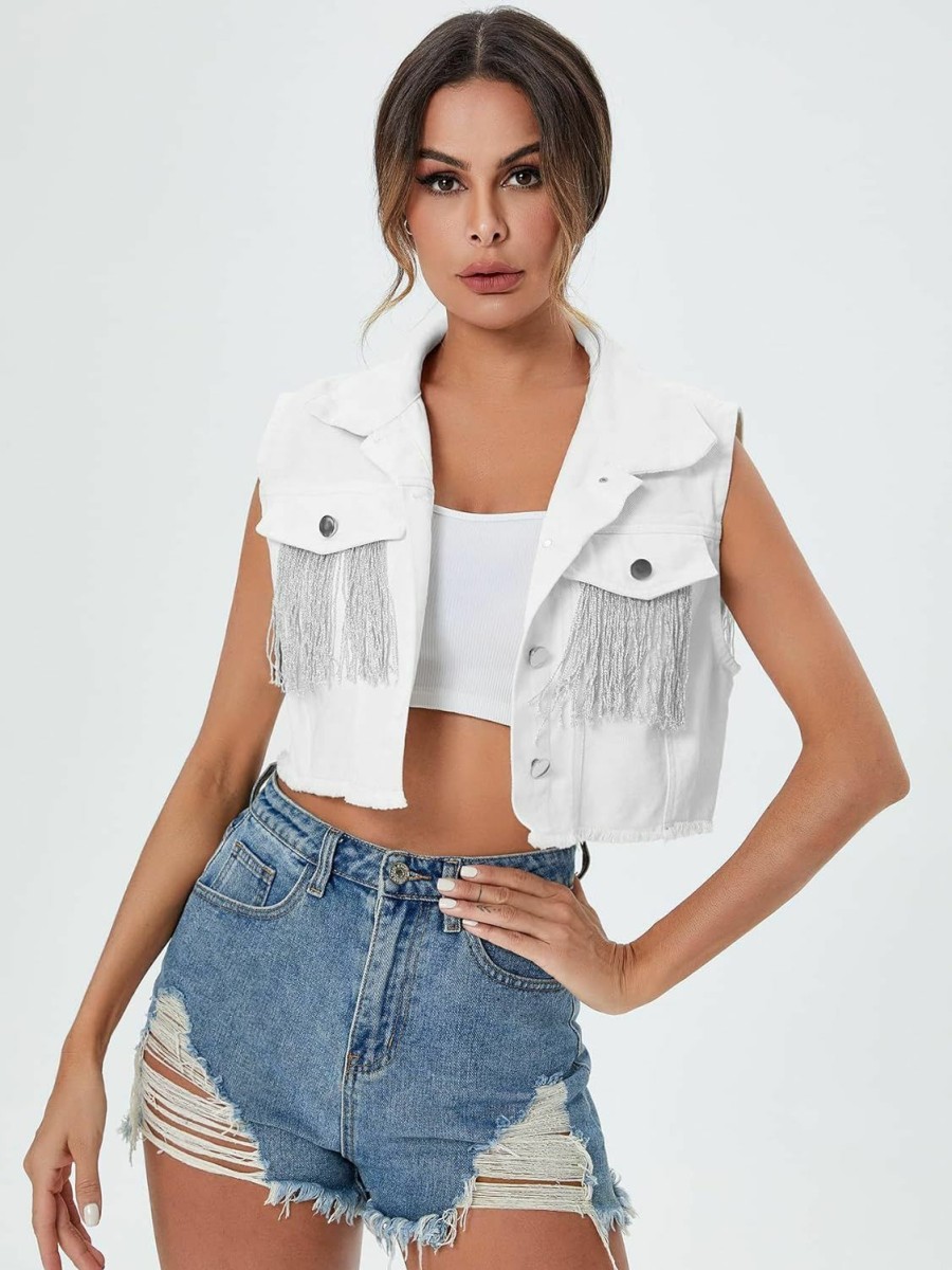 Verdusa Verdusa Women'S Fringe Raw Trim Sleeveless Denim Vest Jean Jacket Coat | Coats, Jackets & Vests