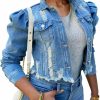 SeekMe Seekme Long Puff Sleeve Denim Jacket For Women Short Cropped Jean Jackets Ripped Crop Top | Coats, Jackets & Vests