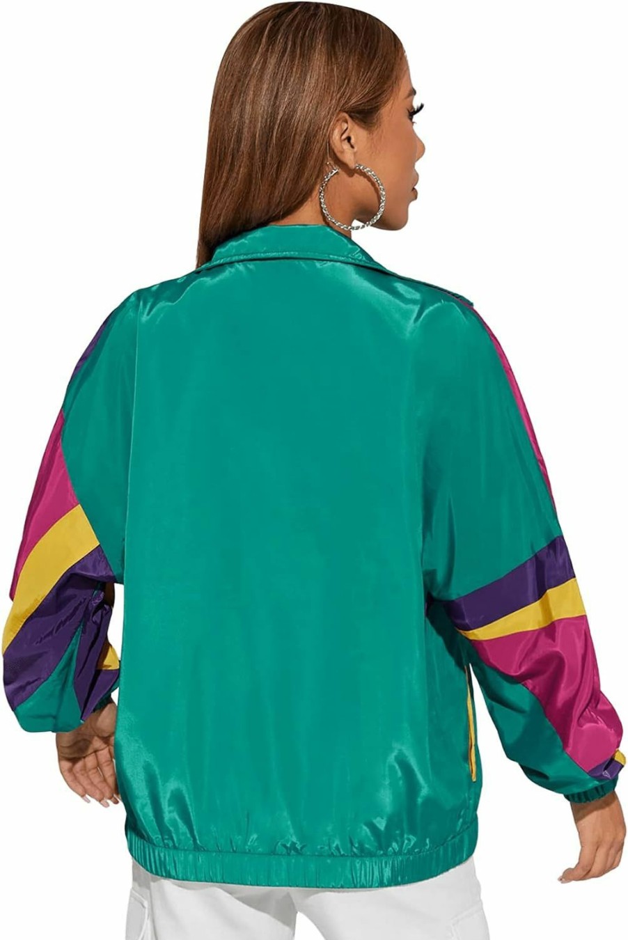 SweatyRocks Sweatyrocks Women'S Zip Up Color Block Lightweight Jacket Patchwork Sport Windbreaker Jacket Coat Outerwear | Coats, Jackets & Vests