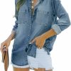 imesrun Imesrun Womens Button Down Denim Shirt Chambray Casual Long Sleeve Collared Boyfriend Jean Jacket Shacket With Pockets | Coats, Jackets & Vests