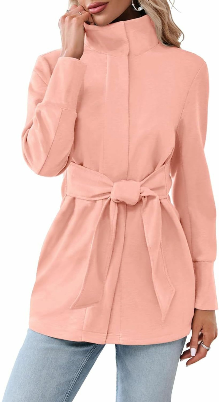 Ladiyo Ladiyo Women'S Fall Casual Jacket Belted 2023 Fashion Trench Coat Button Soft Dressy Outerwear Cute Warm Overcoats | Coats, Jackets & Vests