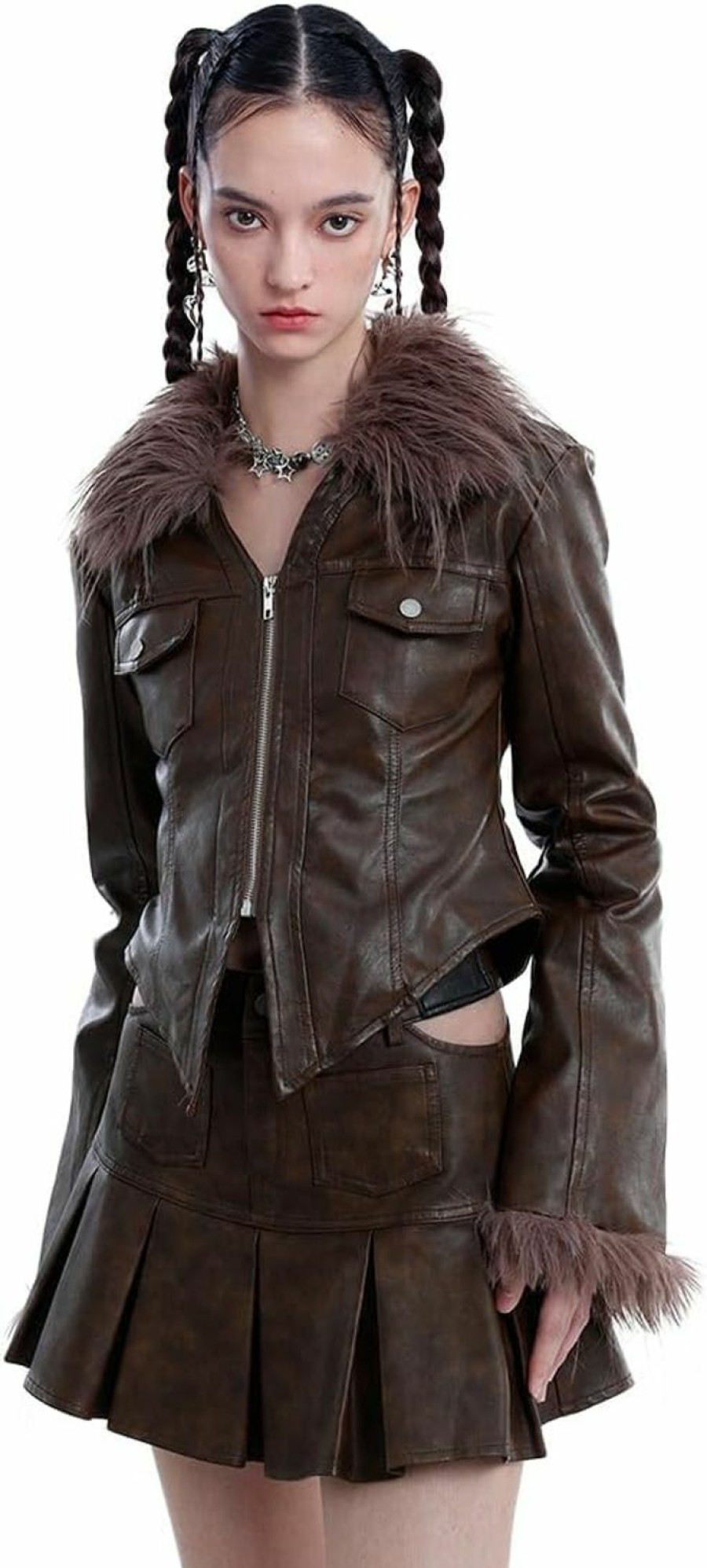 Aelfric Eden Aelfric Eden Womens Leather Jacket Zipper Fashion Vintage Furry Paneled Faux Leather Coat | Coats, Jackets & Vests