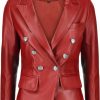 Jild Double Breasted Fancy Buttons Lambskin Leather Blazer Women - Kim Kardashian Long Sleeve Coat Style Leather Jacket Women | Coats, Jackets & Vests