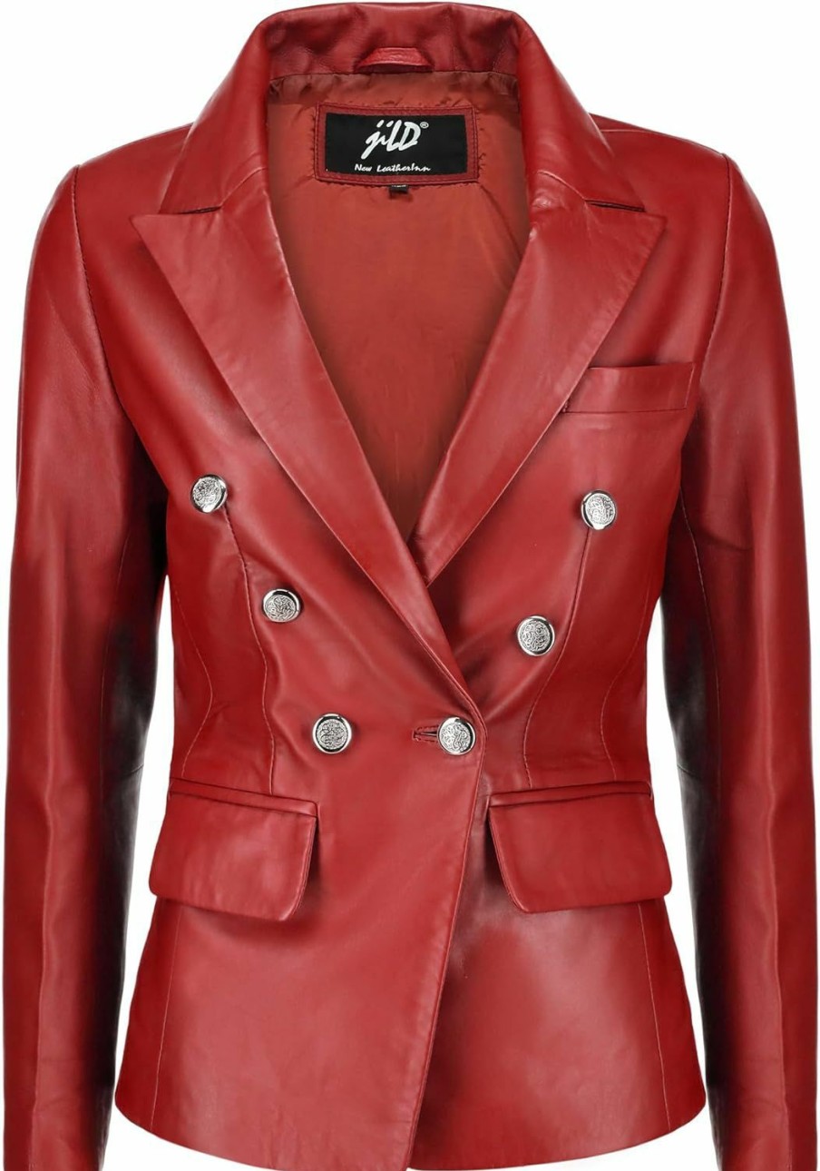 Jild Double Breasted Fancy Buttons Lambskin Leather Blazer Women - Kim Kardashian Long Sleeve Coat Style Leather Jacket Women | Coats, Jackets & Vests