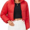 Fuinloth Fuinloth Women'S Puffer Jacket, High Stand Collar Zip Pocket Crop Long Sleeve Coat | Coats, Jackets & Vests