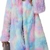 ECDAHICC Ecdahicc Women'S Rainbow Tie Dye Fuzzy Fleece Long Sleeves Jackets Wool Faux Fur Teddy Bear Long Cardigan Coat Outwear | Coats, Jackets & Vests