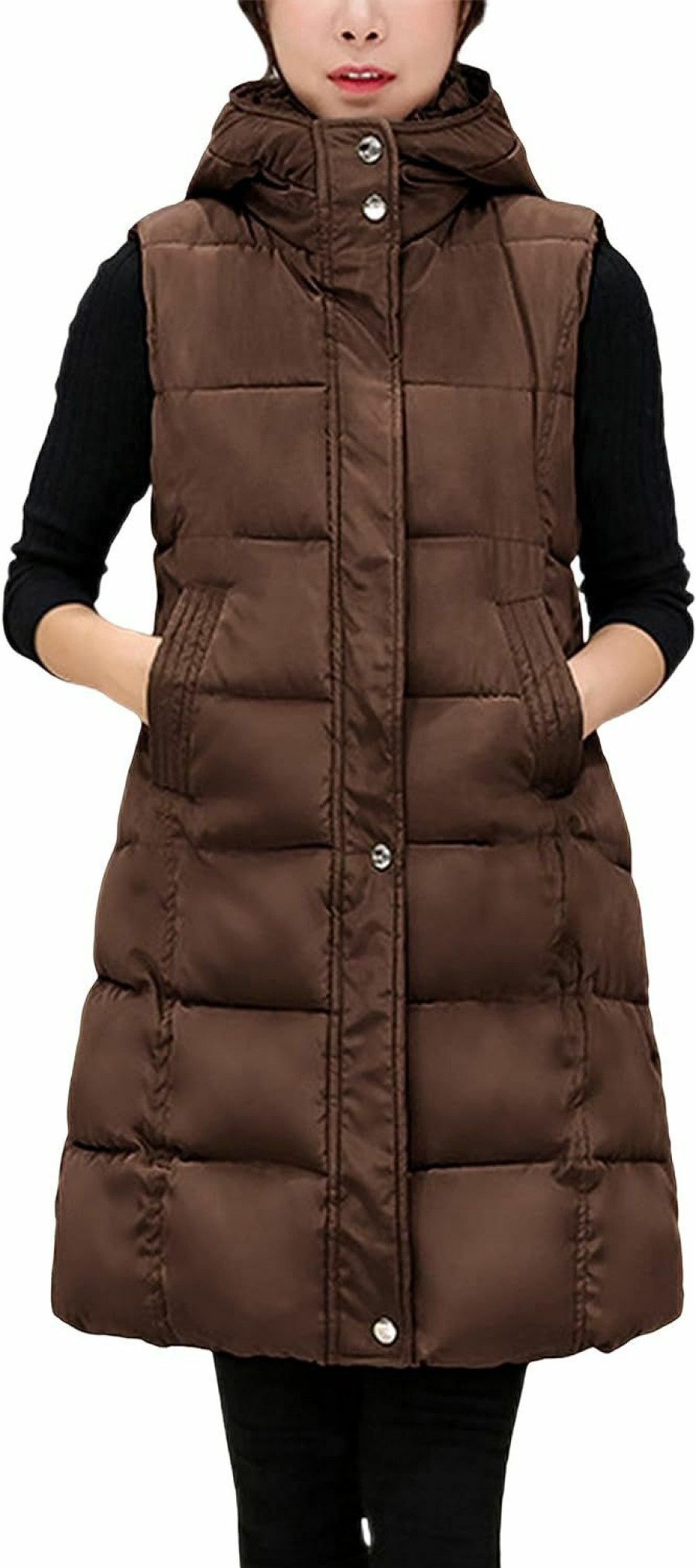 Tanming Tanming Women'S Long Puffer Vest Cotton Sleeveless Puffy Jacket With Removable Hood | Coats, Jackets & Vests