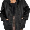 American Trends American Trends Women Faux Leather Jacket Oversize Moto Biker Coat Long Sleeve Zip Up Motorcycle Fall Outfits | Coats, Jackets & Vests