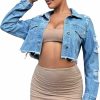 MakeMeChic Makemechic Women'S Cropped Jean Jacket Casual Long Sleeve Ripped Frayed Hem Denim Jacket | Coats, Jackets & Vests