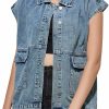 Imily Bela Imily Bela Womens Denim Vest Top Button Down Cap Sleeve Loose Fit Jean Jacket With Pockets | Coats, Jackets & Vests