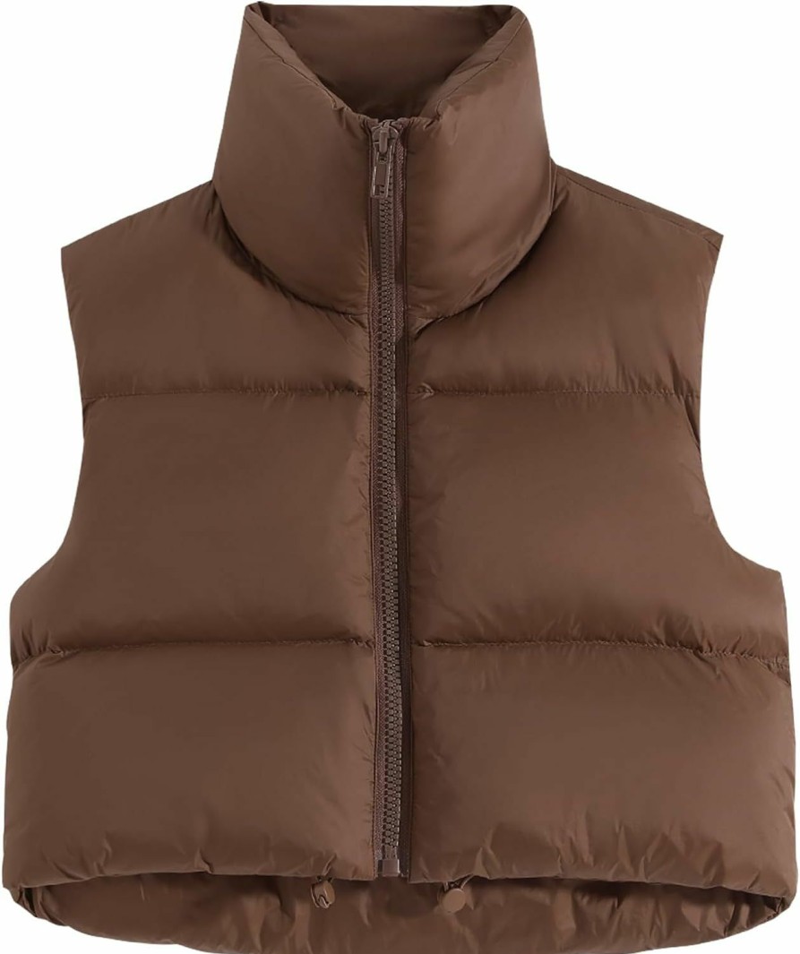 Fuinloth Fuinloth Women'S Padded Vest, High Stand Collar Lightweight Zip Crop Puffer Gilet | Coats, Jackets & Vests