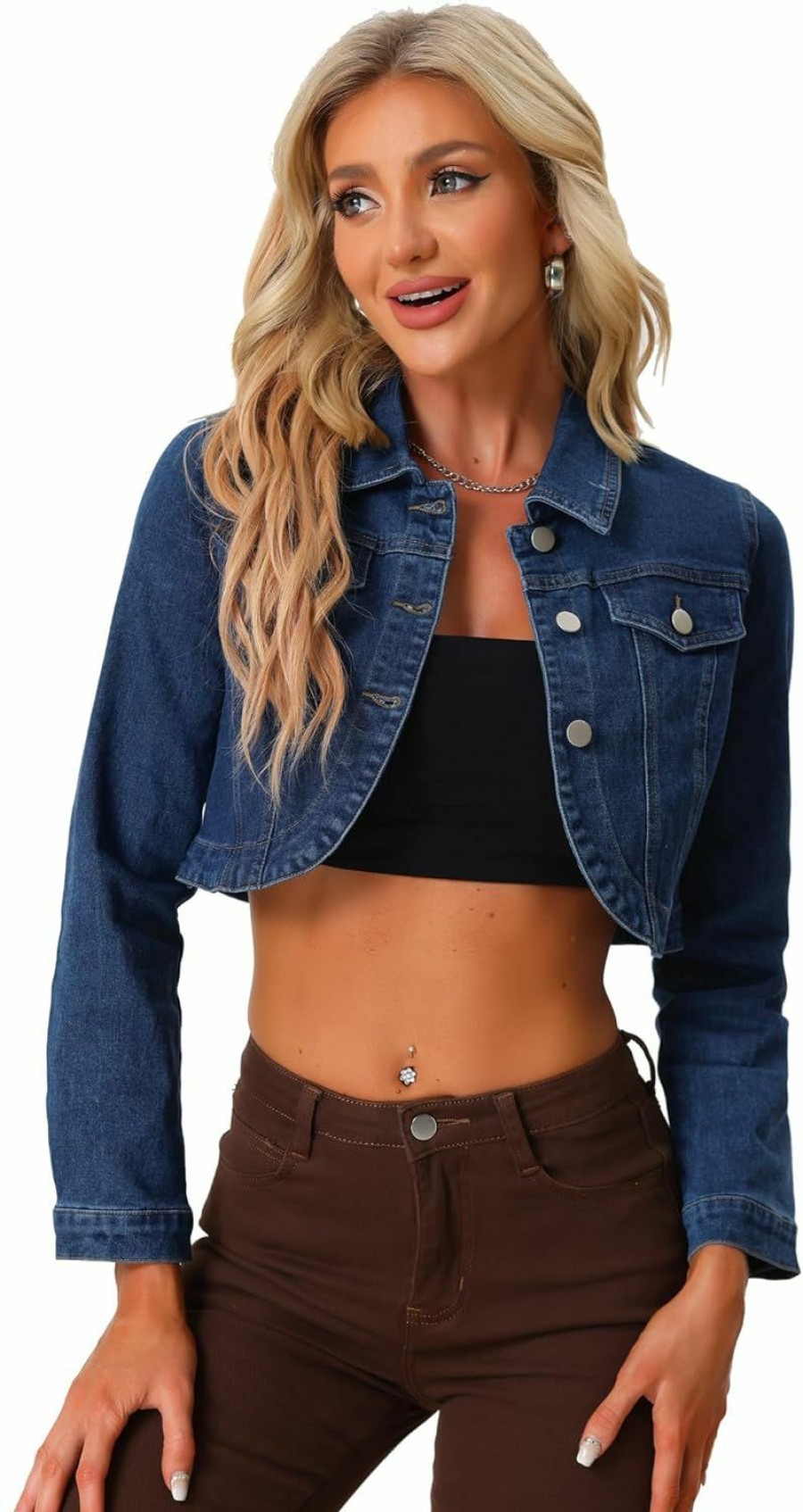 Allegra K Allegra K Denim Jacket For Women'S Collared Button Down Long Sleeve Crop Jean Jackets | Coats, Jackets & Vests