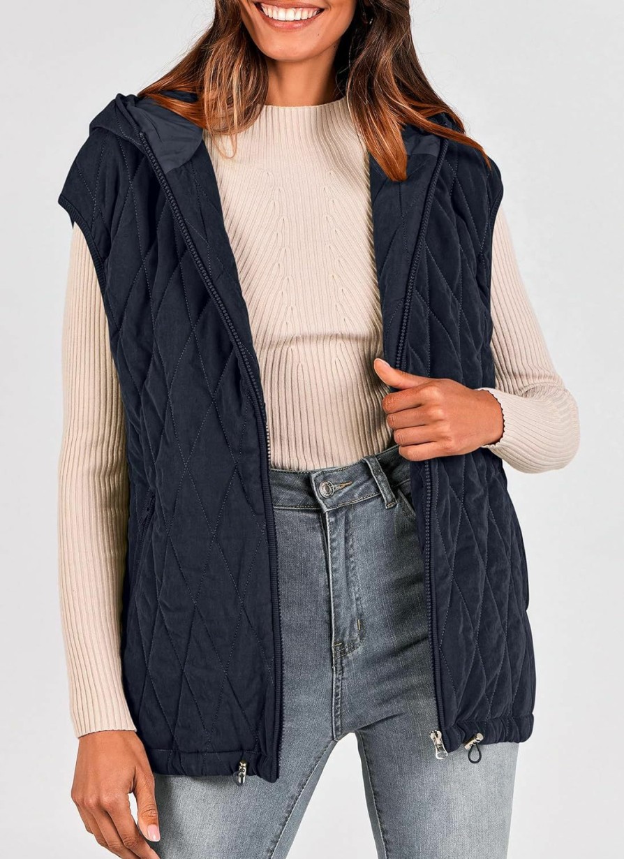 PRETTYGARDEN Prettygarden Women'S Fall Quilted Vest Casual Sleeveless Hooded Zip Up Jacket Winter Coat Outerwear | Coats, Jackets & Vests