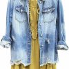 SCOFEEL Scofeel Women Denim Shirt Jacket Long Sleeve Shacket Coat Distressed Washed Ripped Frayed Hem Jean Jacket | Coats, Jackets & Vests