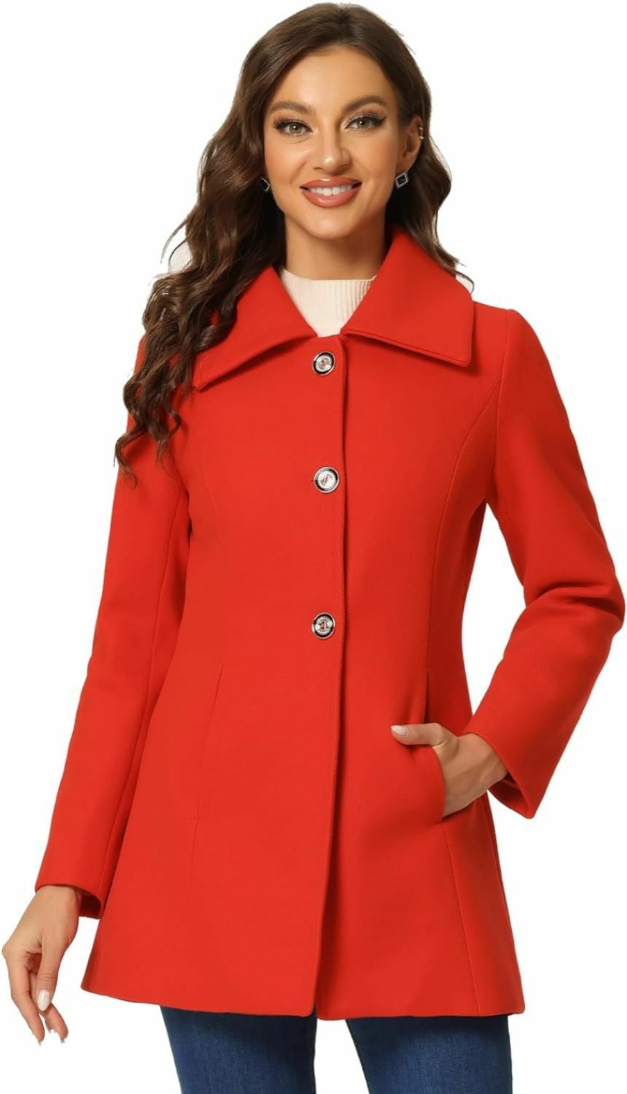 Allegra K Allegra K Women'S Single Breasted Turndown Collar Overcoat Vintage Winter Coat With Pockets | Coats, Jackets & Vests