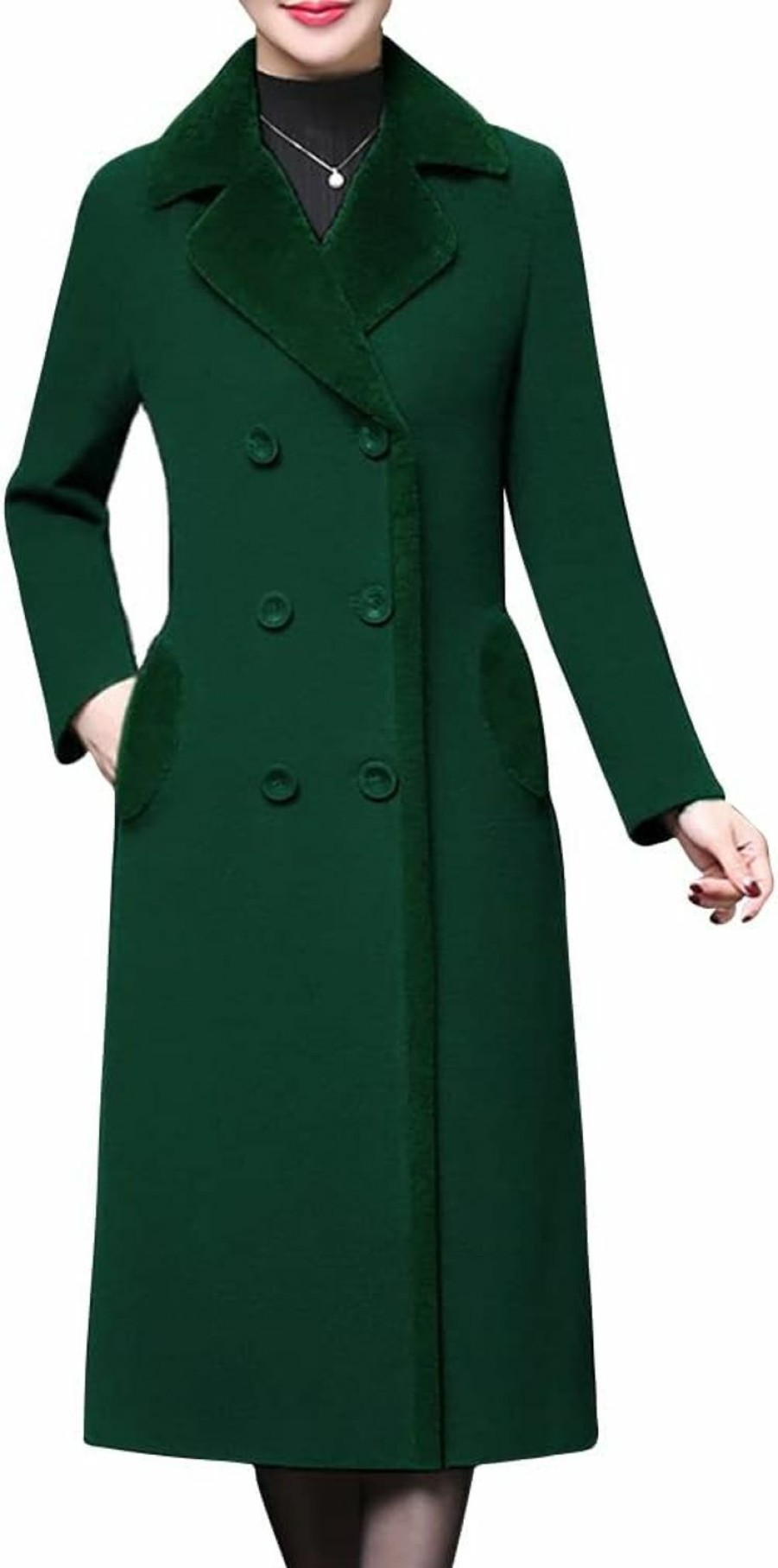 Aprsfn Aprsfn Women'S Double-Breasted Notched Lapel Midi Wool Blend Pea Coat Jackets | Coats, Jackets & Vests