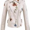 YILANUOYI Women'S Embroidered Studded Faux Leather Jacket Moto Punk Jacket Floral Coat | Coats, Jackets & Vests