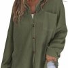 SHEWIN Shewin Women'S Waffle Knit Button Down Shirts Casual Long Sleeve Shacket Jacket Boyfriend Tops Blouses Loose Fit | Coats, Jackets & Vests