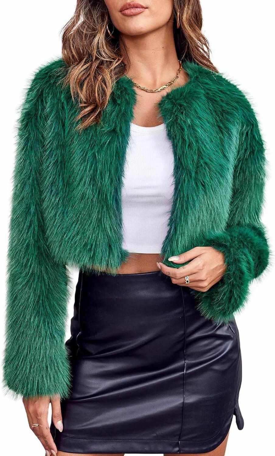 Danedvi Danedvi Women'S Fashion Cropped Faux Fur Jacket Long Sleeve Open Front Cardigan Casual Fluffy Parka Shaggy Short Coat | Coats, Jackets & Vests