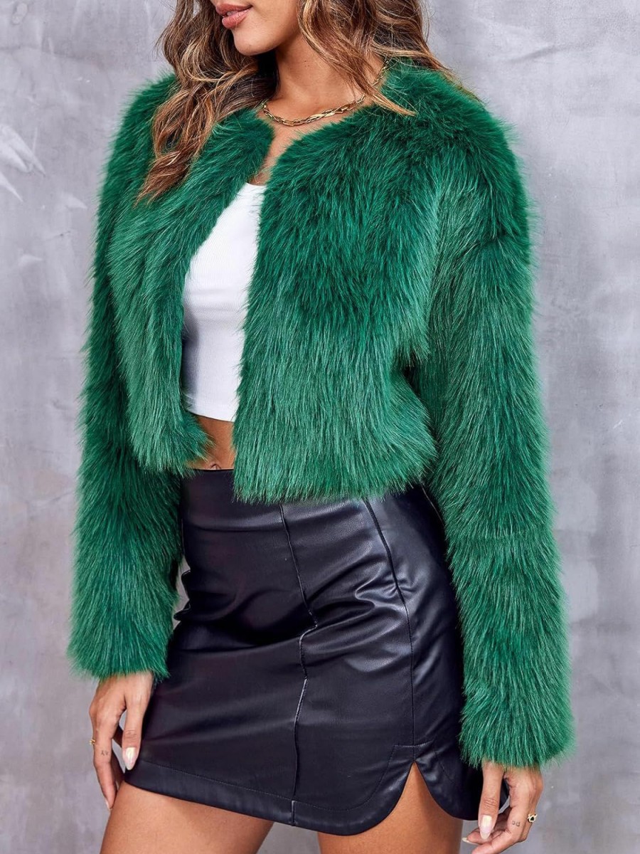 Danedvi Danedvi Women'S Fashion Cropped Faux Fur Jacket Long Sleeve Open Front Cardigan Casual Fluffy Parka Shaggy Short Coat | Coats, Jackets & Vests