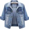 Unilexi Women'S 3/4 Sleeve Colored Cropped Denim Jacket Light Wash Short Jean Jacket Trucker Coat | Coats, Jackets & Vests