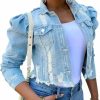 AMEBELLE Amebelle Jean Jacket For Women Long Puff Sleeve Distressed Crop Denim Jackets Top | Coats, Jackets & Vests