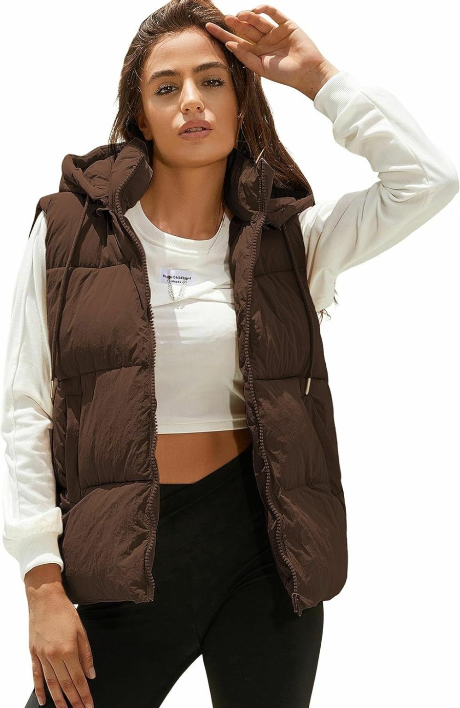 Tanming Tanming Black Puffer Vest Women Zip Up Lightweight Sleeveless Winter Outerwear Vests With Hood | Coats, Jackets & Vests