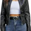 MakeMeChic Makemechic Women'S Pu Leather Zip Up Crop Jacket Long Sleeve Moto Biker Coat Short Outerwear | Coats, Jackets & Vests