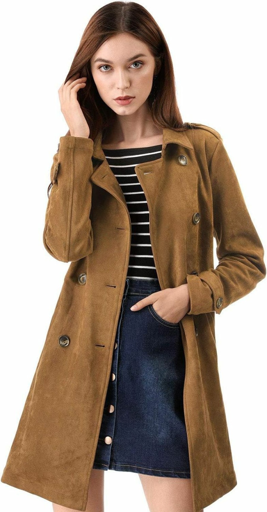 Allegra K Allegra K Women'S Faux Suede Trench Coat Notched Lapel Double Breasted Jacket With Belt | Coats, Jackets & Vests