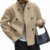 UATKIMI Women'S Double Breasted Coat Casual Winter Wool Blend Jacket Stand Collar Long Sleeve Pea Coats | Coats, Jackets & Vests