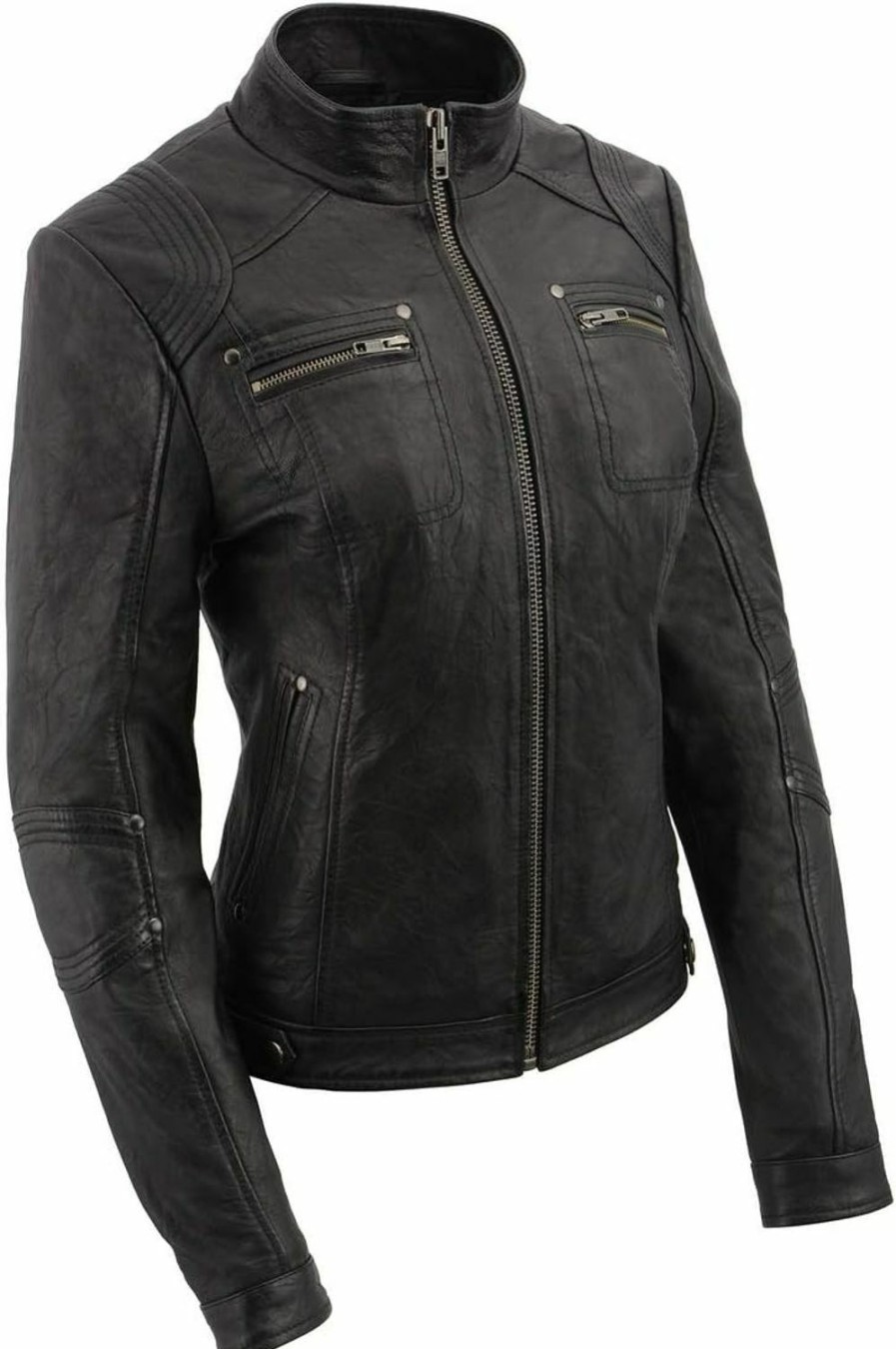 Milwaukee Leather Milwaukee Leather Sfl2801 Women'S 'Racer' Black Stand Up Collar Motorcycle Fashion Leather Jacket | Coats, Jackets & Vests