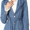 Allegra K Allegra K Women'S Jean Belted Notched Lapel Trench Long Denim Jacket | Coats, Jackets & Vests