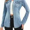 ETTELO Denim Shirt For Women Long Sleeve Cotton Lightweight Fashion Denim Jacket For Women-2 Pockets | Coats, Jackets & Vests