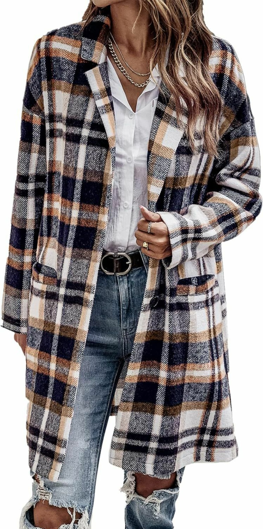 PRETTYGARDEN Prettygarden Women'S 2024 Plaid Shacket Jacket Casual Button Wool Blend Winter Tartan Trench Coat With Pockets | Coats, Jackets & Vests