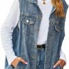 Anzber Women'S Denim Vest Oversized Casual Classic Sleeveless Button Denim Jacket | Coats, Jackets & Vests