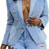 Alunzoem Alunzoem Womens Denim Jackets Double Breasted Jean Blazer Business Casual Open Front Long Sleeve Work Office Jacket Coat | Coats, Jackets & Vests