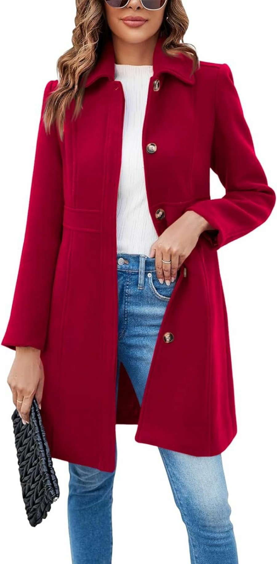 Fisoew Fisoew Women'S Elegant Single Breasted Coat Long Sleeve Mid Winter Overcoat Work Office Pea Coats | Coats, Jackets & Vests