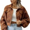 Qiaomai Qiaomai Womens Cropped Corduroy Jacket Loose Button Down Puff Sleeve Shacket Coat | Coats, Jackets & Vests