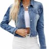 LONGYIDA Longyida Denim Jackets For Women Button Down Cropped Frayed Jean Jacket Long Sleeve Distressed Ripped Denim Jacket Coat | Coats, Jackets & Vests