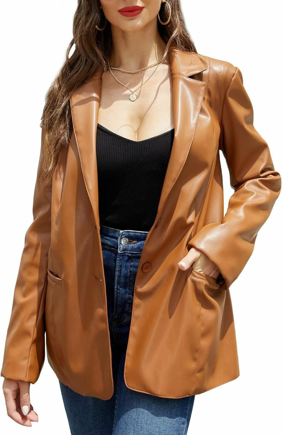 RISISSIDA Risissida Women Faux Leather Blazer Jackets For Spring And Fall Fashion, Vegan Leather Button Down Coats | Coats, Jackets & Vests