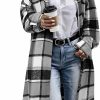 Himosyber Himosyber Women'S Casual Plaid Lapel Woolen Button Up Pocketed Long Shacket Coat | Coats, Jackets & Vests