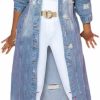 chouyatou Chouyatou Women'S Spring Fashion Ripped Holes Maxi Long Denim Jacket Trench Coat | Coats, Jackets & Vests