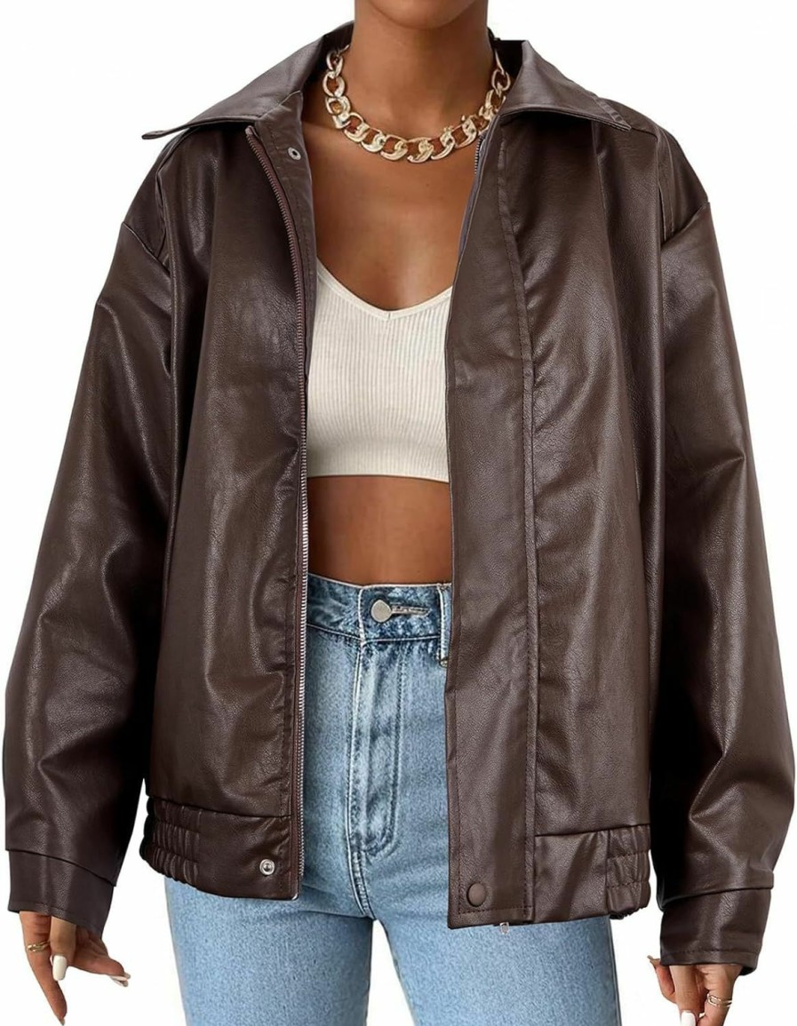 American Trends American Trends Womens Faux Leather Jacket Bomber Pleather Jacket Oversized Blazer Motorcycle Jacket | Coats, Jackets & Vests