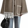 utcoco Utcoco Womens Winter Wool Coats Embroidered Button Down Woolen Blend Trench Coat With Tassel Scarf | Coats, Jackets & Vests