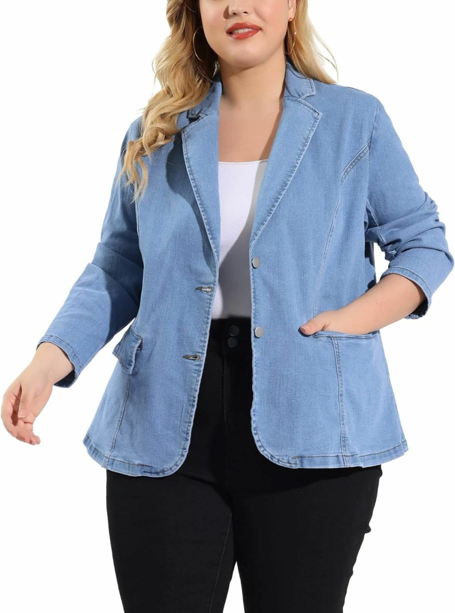 Agnes Orinda Agnes Orinda Women'S Plus Size Denim Jackets Elegant Jean Lapel Work Blazers 2024 | Coats, Jackets & Vests