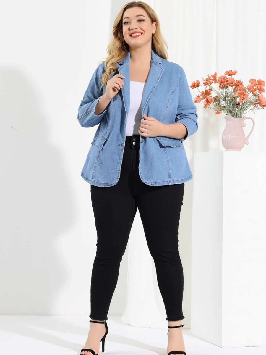 Agnes Orinda Agnes Orinda Women'S Plus Size Denim Jackets Elegant Jean Lapel Work Blazers 2024 | Coats, Jackets & Vests