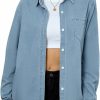 PJ PAUL JONES Pj Paul Jones Women'S Button Down Jean Shirt Casual Long Sleeve Classic Denim Blouse Relaxed Fit Chambray Shirt One Pocket | Coats, Jackets & Vests