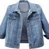 PUWEI Puwei Women'S 3/4 Sleeve Cropped Denim Jacket Distressed Lightweight Short Jean Jackets | Coats, Jackets & Vests